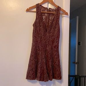 Charlotte Russe Maroon & Gold Thread Lace Romper